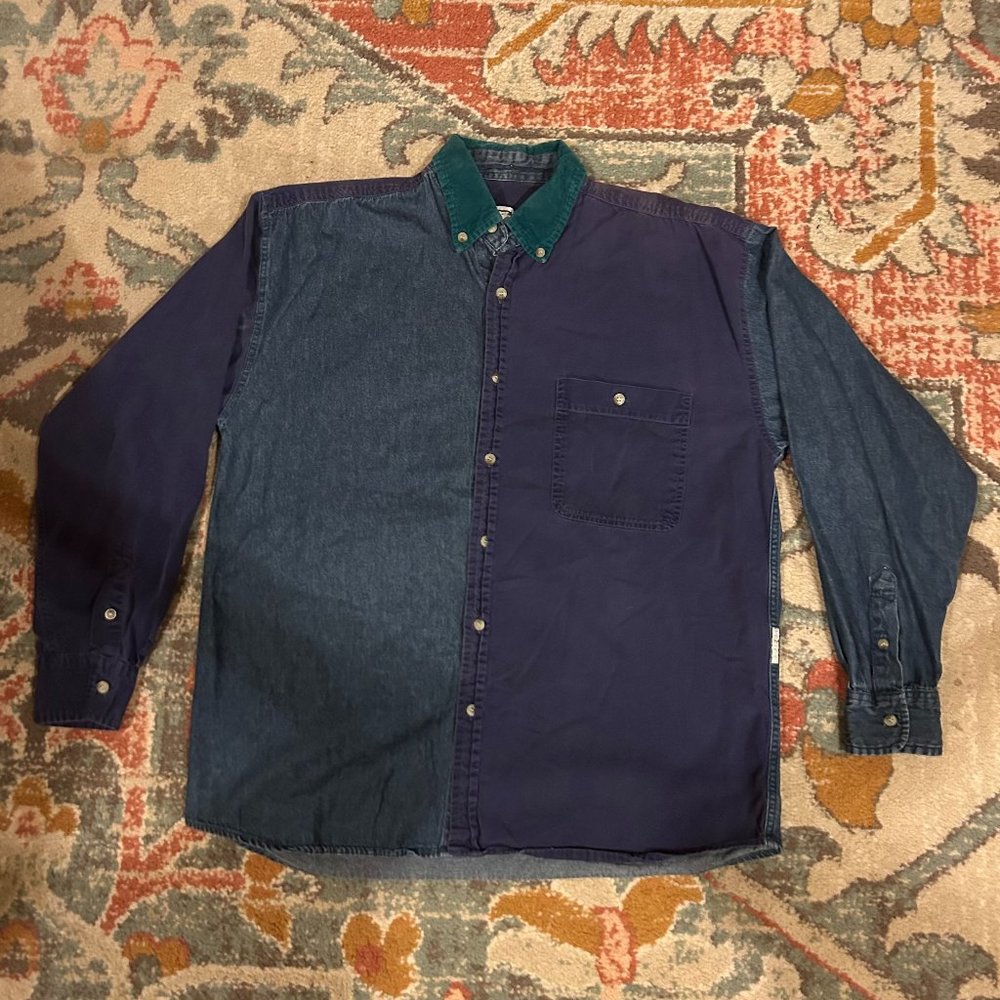 Vintage Basic Equipment Two-Tone Denim Button Down Long Sleeve Shirt Large